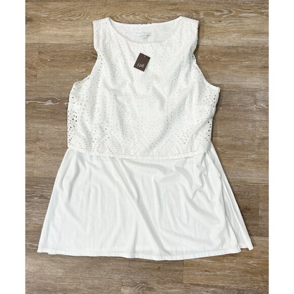 J Jill Sz L White Eyelet Lace Layered Long Tee T-Shirt Tank Top Womens NEW NWT - Picture 3 of 13